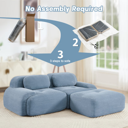 82 inch  Blue Modular L-Shaped Corduroy Sofa, Curved Armrest, No Assembly