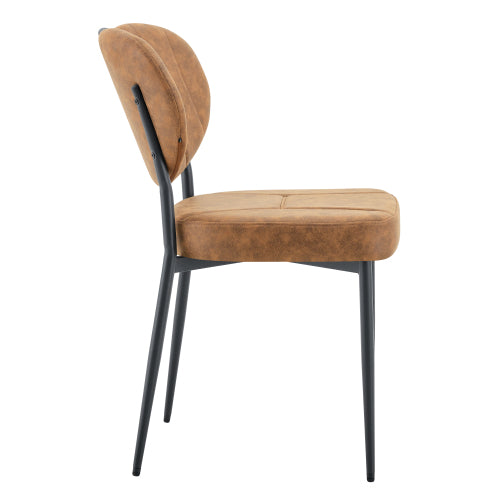 Set of 2 Light Brown Tech Fabric Dining Chairs, Spray Coated Metal Leg With Top Handle Adjustable Non-Slip Feet