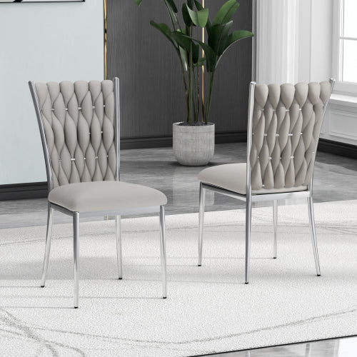 Velvet Upholstered Dining Chairs with Metal Legs, Set of 2, Light Gray