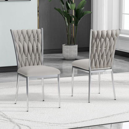 Velvet Upholstered Dining Chairs with Metal Legs, Set of 2, Light Gray
