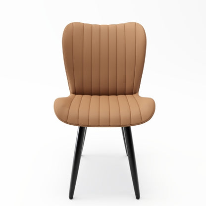 Set of 2 Modern Faux Leather Dining Chairs, Armless PU Leather Chairs with Brushed Metal Legs