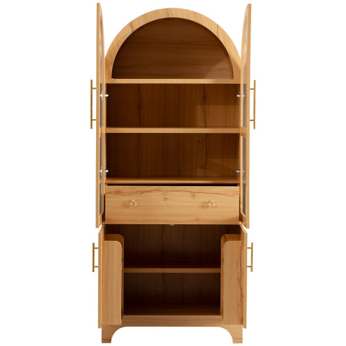 71 Inch Tall Arched Farmhouse Glass Door Kitchen Pantry Storage Cabinet