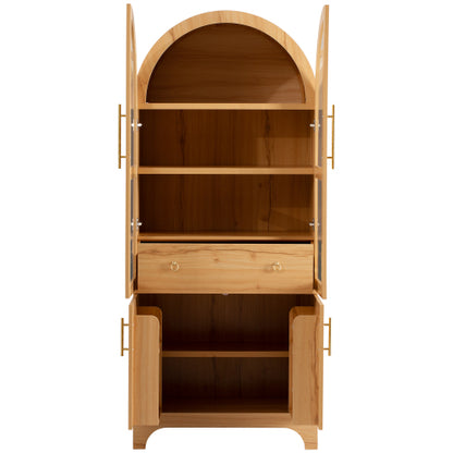 71 Inch Tall Arched Farmhouse Glass Door Kitchen Pantry Storage Cabinet