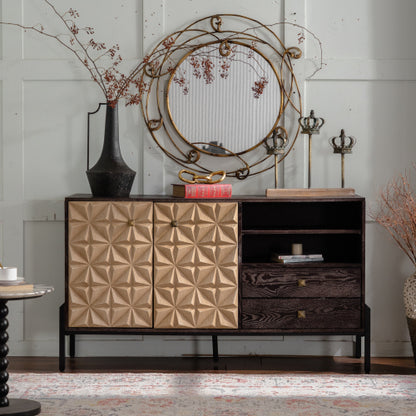 Mid Century 3D Geometric Sideboard Cabinet with Drawers