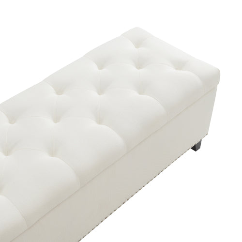 47.5inch  Storage Ottoman, Storage Bench with Safety Close Hinge, Linen Button-Tufted Ottoman for Living Room, Entryway, Hallway, Foot Rest, Support 500lbs - Beige