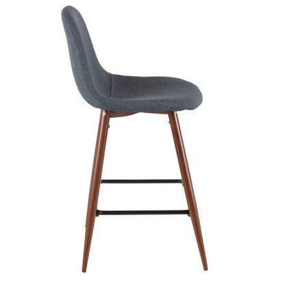 Pebble Mid Century Modern Counter Stool Set of 2 Walnut and Blue LumiSource Fixed Height