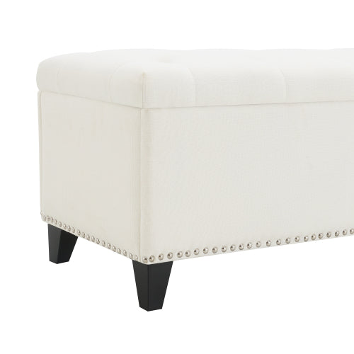 47.5inch  Storage Ottoman, Storage Bench with Safety Close Hinge, Linen Button-Tufted Ottoman for Living Room, Entryway, Hallway, Foot Rest, Support 500lbs - Beige