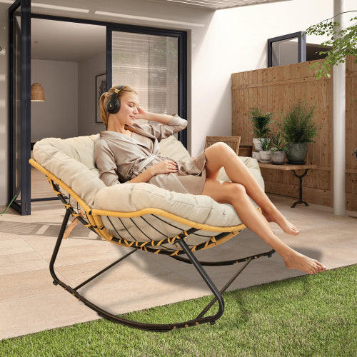 Larger Outdoor Rocking Chair, Patio Egg Rocking Chair, Indoor Papasan Chair, Rattan Wicker Lounge Chair,