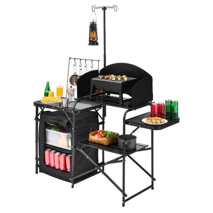 Camping Kitchen Table Portable Outdoor Cook Station Storage Windshield Aluminum