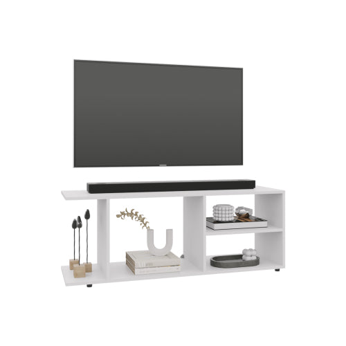17.8 Inch White Low Profile TV Stand with 4 Open Shelves & 4 Stable Support Legs
