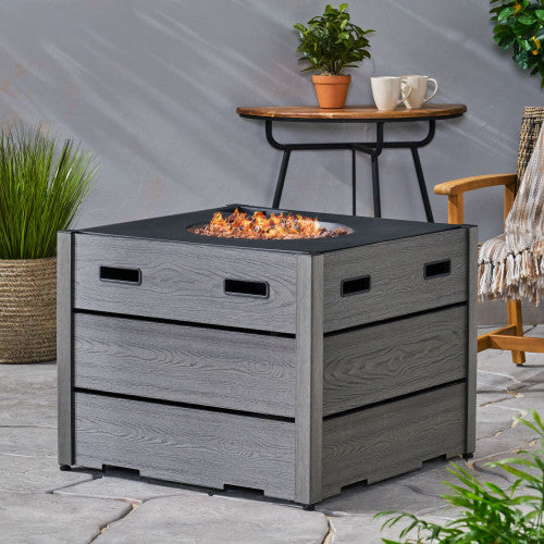 Outdoor 31" WPC Base Square Propane Fire Pit - 40,000 BTU, Grey