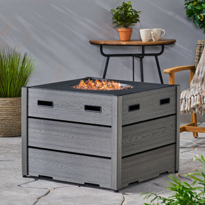 Outdoor 31" WPC Base Square Propane Fire Pit - 40,000 BTU, Grey