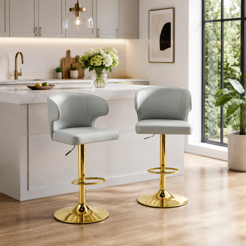 Set of 2 Grey PU Swivel Dining Chairs ,Height Adjustable, 360¡ã Rotation Bar Stools