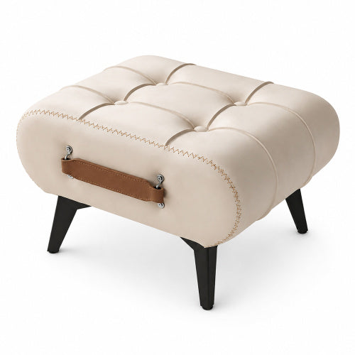 Square Faux Leather Tufted Storage Ottoman with Handles & Metal Legs, Multi-Purpose Footrest for Small Space Homes