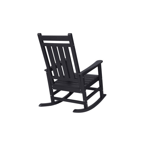 Oversized Rocking Chair with Wood-Texture, Outdoor Rocking Chair for Adults, All Weather Resistant Porch Rocker for Lawn Garden, Black