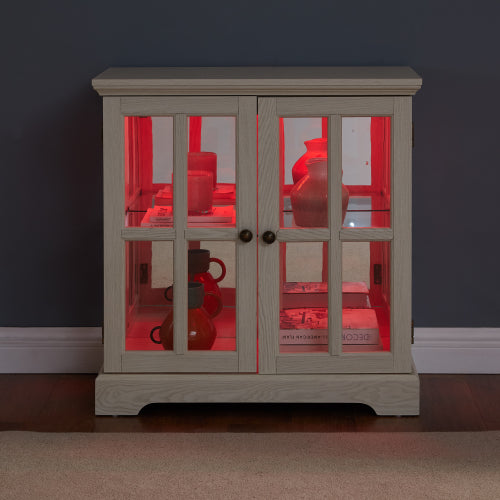White Retro 7-Color Bluetooth LED Lattice Glass Display Cabinet