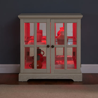 White Retro 7-Color Bluetooth LED Lattice Glass Display Cabinet