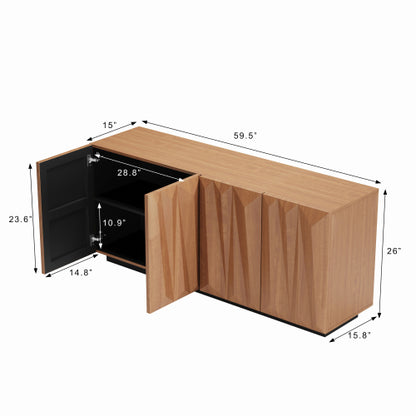 Walnut Mid Century Sideboard with 3D Geometric Doors