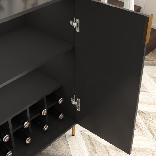 2 doors home wine bar cabinet with wine rack & adjustable storage shelf, modern sideboard with soft-closing hinge, dinning room buffet cabinet, Liquor Cabinet kitchen, living room coffee cart BLACK
