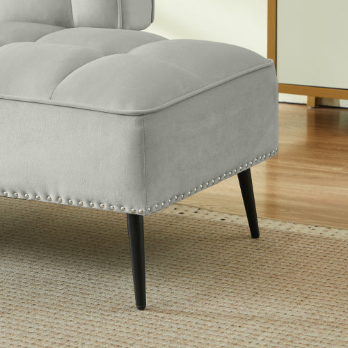 54-Inch Modern Two-Seater Velvet Sofa with 360 degree  Rotating Side-Table Copper-Nail Accents for Small-Spaces