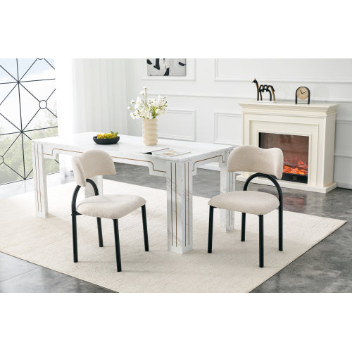 Breathable Fabric Dining Chairs with Black Metal Frames, Set of 2, Off White