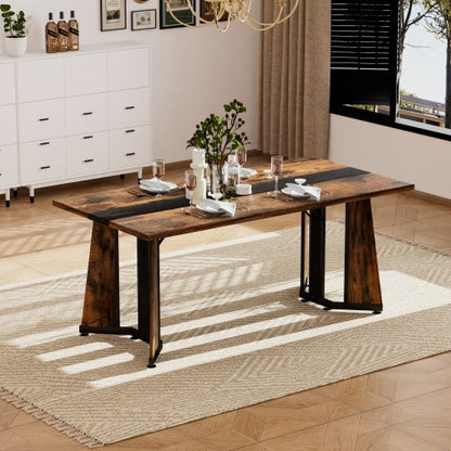 70.9 Inch Large Rectangular Dining Table, Rustic Brown