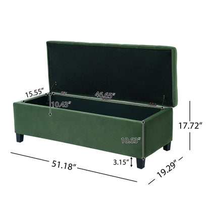 Retro Green Fabric Storage Ottoman Bench, Boucle Upholstered Entry & End of Bed Bench, 300 LBS Capacity 51.18 inchL x19.29 inchW x17.72 inchH