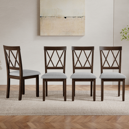 Dining Chairs Set of 4, Espresso Upholstered Fabric Chairs with Solid Wood Legs