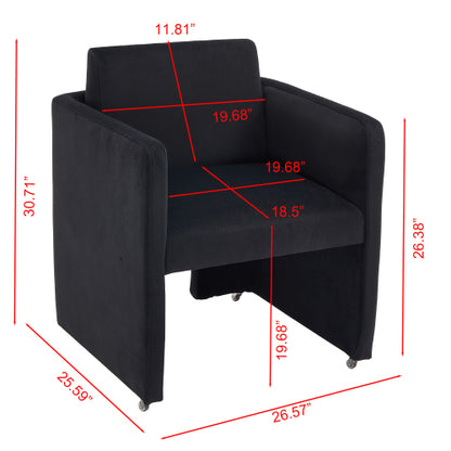 Velvet Upholstered Barrel Dining Armchair with Wood Frame, Black