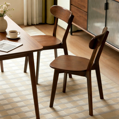 Solid Wood Dining Chairs with Curved Backs and Adjustable Feet, Set of 2, Walnut