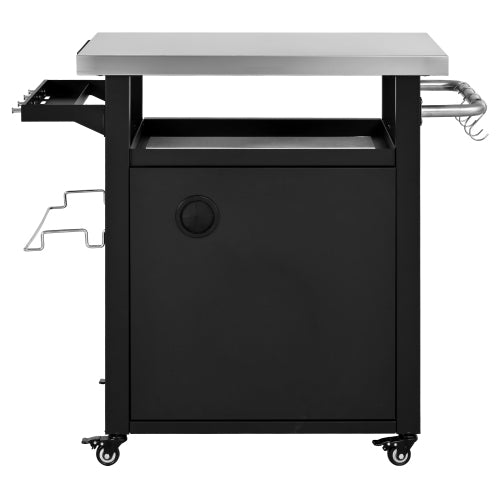 39.5 inch Outdoor Grill Cart with Storage Cabinet, Outdoor Bar Cart Pizza Oven Table with Wheels, Stainless Steel Top, Outdoor Kitchen Island with Spice & Paper Rack for BBQ, Waterproof Cover Included