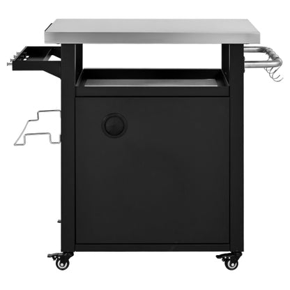39.5 inch Outdoor Grill Cart with Storage Cabinet, Outdoor Bar Cart Pizza Oven Table with Wheels, Stainless Steel Top, Outdoor Kitchen Island with Spice & Paper Rack for BBQ, Waterproof Cover Included
