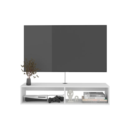 White Floating Entertainment Center with Open Storage Shelves