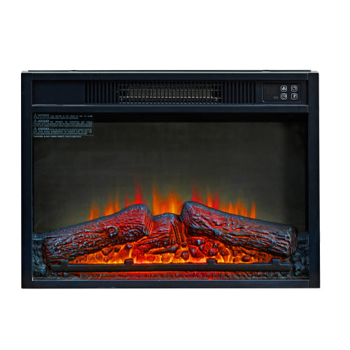 23" Electric Fireplace, 3DInfrared Black Fireplace Electric Insert Heater, with IR Remote Control, Glass View, Adjustable Realistic Logs & Flames
