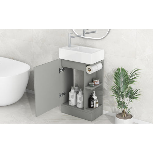 18.6" Bathroom Vanity with Sink, Bathroom Vanity Cabinet with Two-tier Shelf, Left or Right Orientation, Grey (Old Sku:WF308491AAE)
