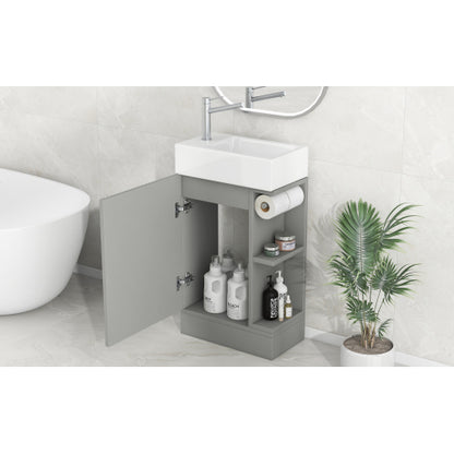 18.6" Bathroom Vanity with Sink, Bathroom Vanity Cabinet with Two-tier Shelf, Left or Right Orientation, Grey (Old Sku:WF308491AAE)
