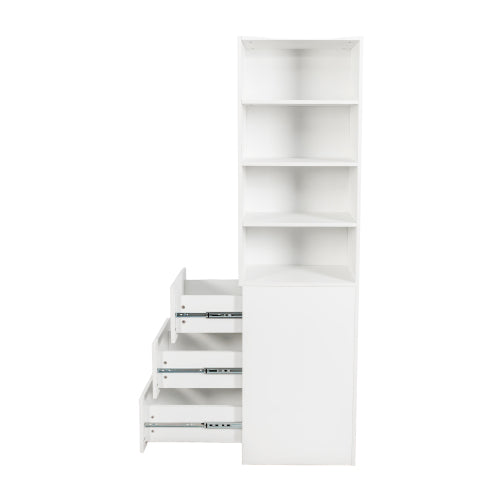 Tall Display Storage Cabinet with Shelves and Side Drawers