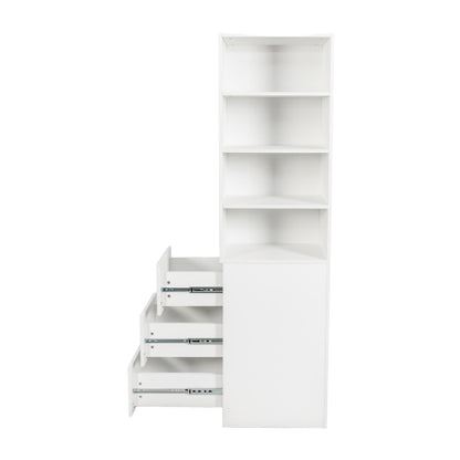 Tall Display Storage Cabinet with Shelves and Side Drawers