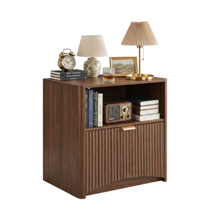 Set of 2 Walnut Mid-Century Nightstands with Charging Station