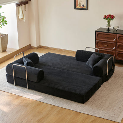 78.8 inch  Black Boneless Corduroy Convertible Compressed Floor Sofa Bed