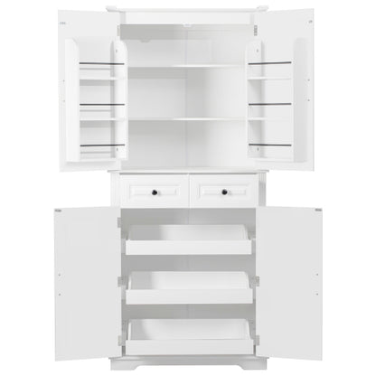 71inch  Farmhouse Pantry Cabinet with Pull-Out Organizers White