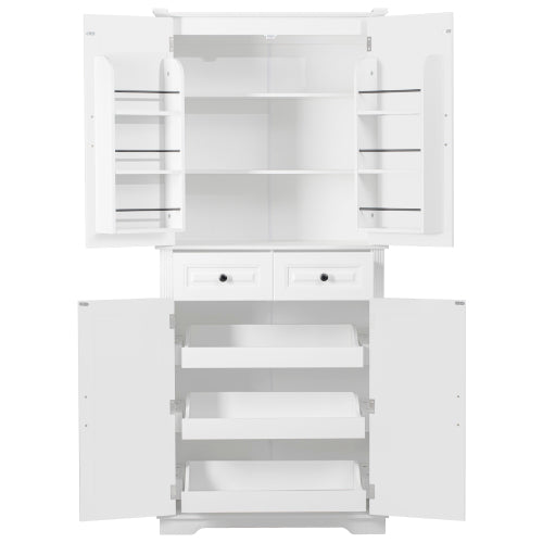 71inch  Farmhouse Pantry Cabinet with Pull-Out Organizers White