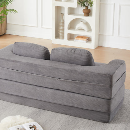 75 inch  Corduroy Convertible Floor Sofa Bed with Built-in Blanket & 4 Pillows