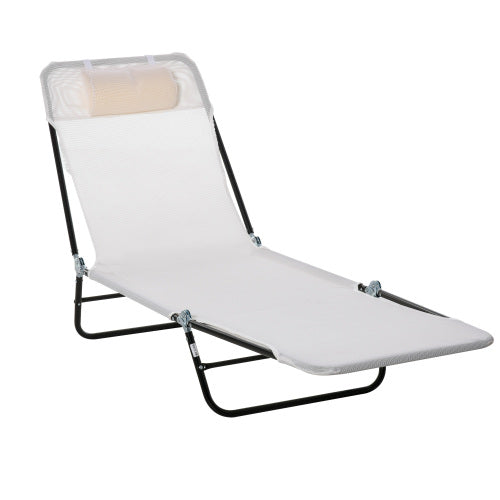 Outsunny Folding Chaise Lounge Chair, Pool Sun Tanning Chair, Outdoor Lounge Chair with Reclining Back, Breathable Mesh Seat, Headrest for Beach, Yard, Patio, Cream White