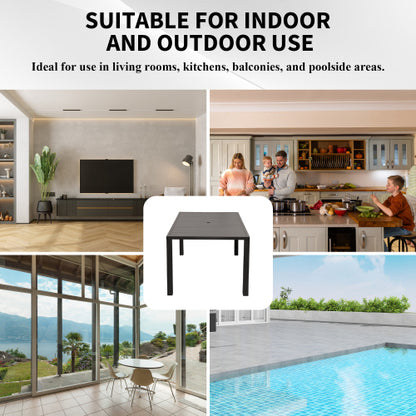 Outdoor Dining Table for 4 Person,Square Slatted Metal Patio Table for Deck Garden Lawn Backyard Use with Umbrella Hole, Brown