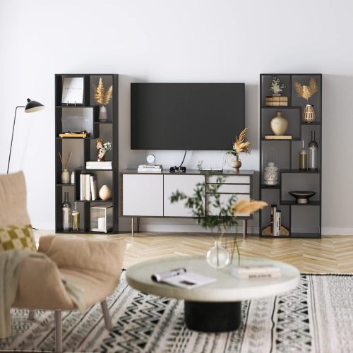 5-Tier Asymmetrical Display Shelf Modern Black Bookcase Organizer