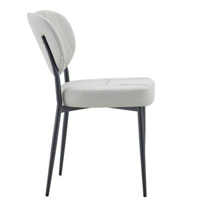 Set of 2 Gray Premium Leather Dining Chairs, Spray Coated Metal Legs with Top Handle & Adjustable Feet
