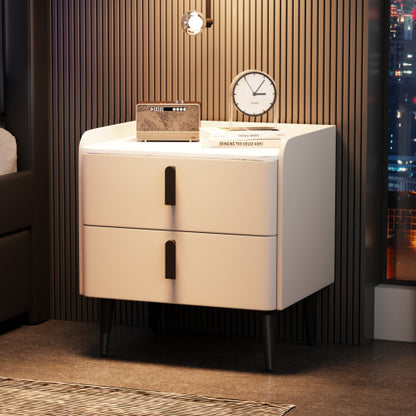 Nightstand with 2 Drawers, Night Stand with Marble-Pattern Tabletop, Modern Beside Table for Bedroom, End Table for Living Room, White