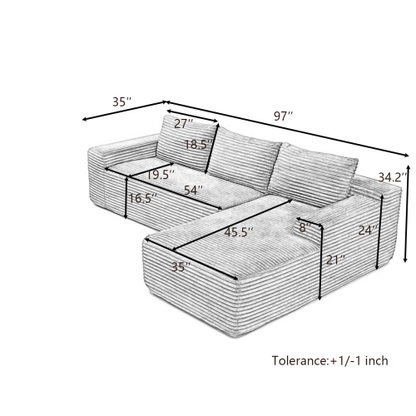 97'' Modular Sectional Sofa, Cloud Sectional Couch with Deep Seat, Modern Modular L-Shape Sofa Couch with Chaise,Upholstered Couches for Living Room Bedroom,No Assembly, Grey