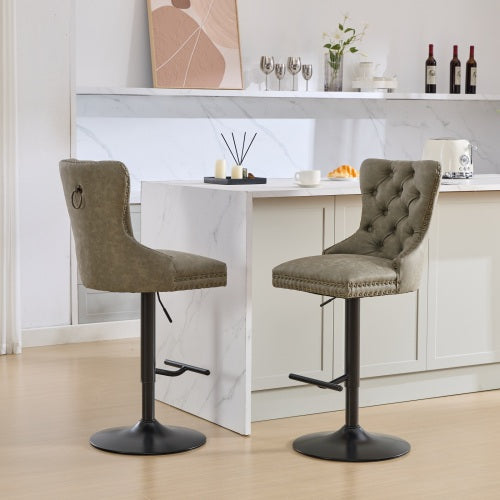 Furniture,Aged and Retro PU Swivel Barstools Adjusatble Seat Height from 26-33 Inch, Modern Bar Stools with Backs Comfortable Tufted for Home Pub and Kitchen Island (Olive Green,Set of 2)